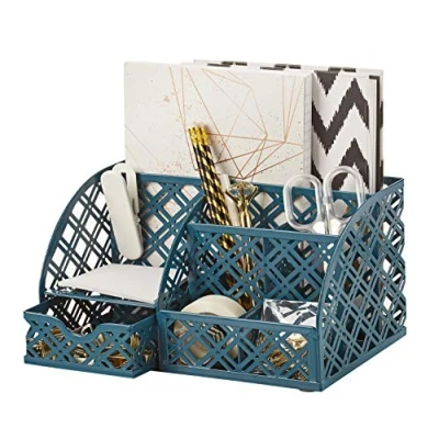 Image of EXERZ Desk Organiser/ Mesh Tidy Caddy/ Pencil Holder Multifunctional with 7 Compartments(Aegean Blue)