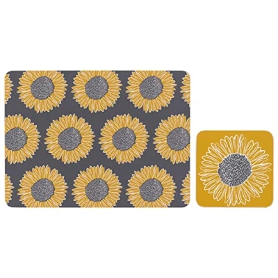 Image of Itucci Sets of 4 (8 pc) Artisan Flower Placemats &amp; Coasters Set, Floral Cork Backed Coasters, Kitchen Protector Mats for Decoration, Heat Resistant Coating