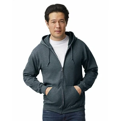 Image of GILDAN Men&#039;s Fleece Zip Hooded Sweatshirt, Style G18600, Dark Heather, S