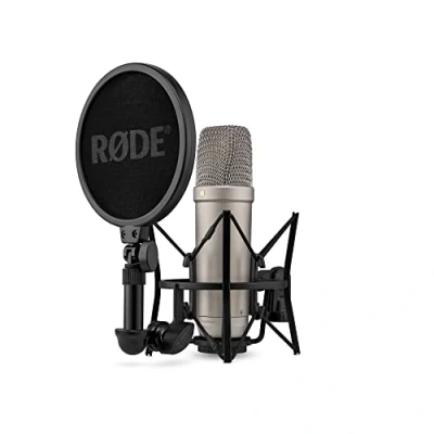 Image of RØDE NT1 5th Generation Large diaphragm Studio Condenser Microphone with XLR and USB Outputs, Shock Mount Pop Filter for Music Production, Vocal Recording Podcasting (Silver)