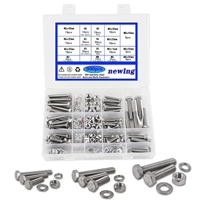 Image of newlng M5 M6 M8 nuts and bolts hex head assorted 304 stainless steel large screw box storage washers set