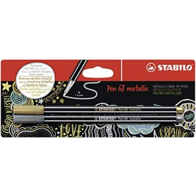 Image of Premium metallic Fibre Tip Pen STABILO 68 Pack of 2 Gold, Silver