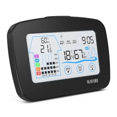 Image of MAVORI® Digital Radio Weather Station with Outdoor Sensor Hygrometer &amp; Thermometer for Inside and Outside Clock 2 in 1 Temperature Measuring Device Humidity