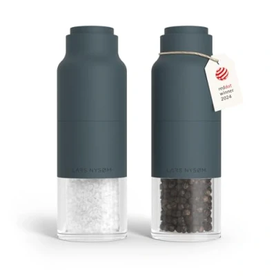 Image of LARS NYSØM Salt and Pepper Grinder Set Stainless Steel with Adjustable I Bottle Design Spice Mills Manual (Stone Blue)