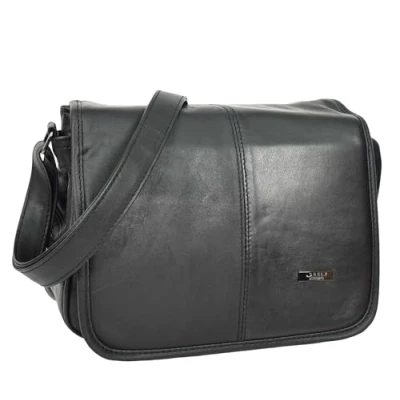 Image of Womens Messenger Cross Body Leather Bag Organiser Medium Size HOL1591 Black