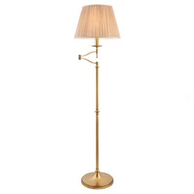 Image of Stanford 1 Light Swing Arm Floor Lamp Antique Brass with Beige Shade, E27