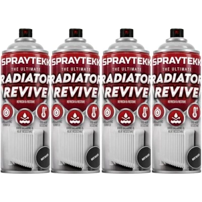 Image of SPRAYTEKK Radiator Spray Paint Heat Resistant up to 170C All in One Primer, Undercoat &amp; Topcoat Fast Drying, Anti Rust For Radiators, Pipes, Boilers Hot Water Tanks (Matte Black, 4)