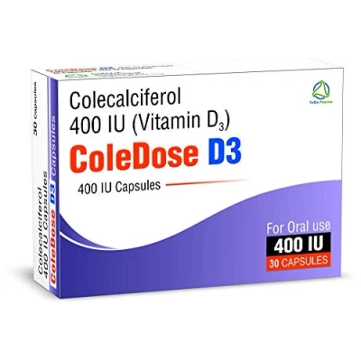 Image of Vitamin D 400 IU Equivalent to 10 mcg ColeDose D3, Premium 30 Capsules One a Day