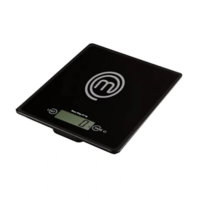 Image of MasterChef Kitchen Scales Digital, Small Electronic Gram Scale for Food Weighing in Cooking &amp; Baking, Weight Ounces or Grams, Max 5kg, Tempered Safety Glass, Tare Function, Auto Switch Off, Black