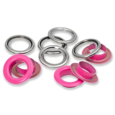 Image of Eyelets with washers [15 pieces Ø 14 mm] Prym pink/metallic silver