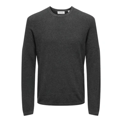 Image of ONLY &amp; SONS Men&#039;s Onsfelix Reg 12 Crew Knit Noos Jumper, Dark Grey Blend, L