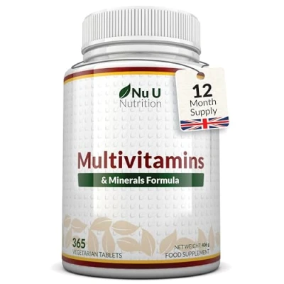 Image of Multivitamin Tablets for Men &amp; Women 365 1 Year Supply 25 a Z Multivitamins Minerals Including Iron, Zinc Vitamin D One Day Made in The UK Nu U Nutrition