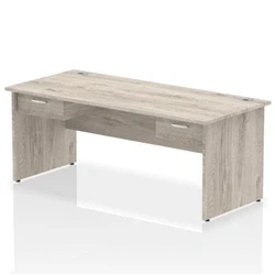 Image of Impulse 1800x800 Desk Grey Oak Top Panel End 2x1 Drawer Fixed Ped