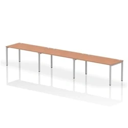 Image of Impulse Bench Single Row 3 Person 1600 Silver Frame Desk Beech