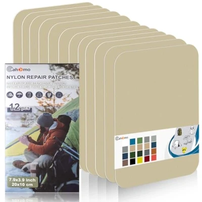Image of Nylon Repair Patches 20x10 cm 12 pcs Tape Fabric Patch Self Adhesive Outdoor Camping Gear Kit for Tent, Umbrella, Down Jackets, Sleeping Bag, Knapsack （Beige）
