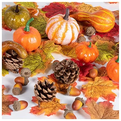 Image of Amscan 9912244 Halloween and Thanksgiving Pumpkin Decorations Set 128 Pieces