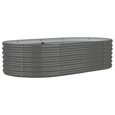Image of vidaXL Garden Raised Bed in Sleek Grey Finished Powder coated Steel Ideal for Growing Plants, Herbs and Flowers on Patios Balconies