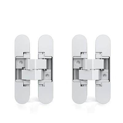 Image of Emuca Invisible Hinge for Access Doors, Set of Two Hinges Heavy 40 Kg (88,2 lb) Load, 180º Aperture, zamak, White