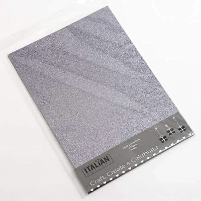 Image of Italian Options 250GSM Non Shed Glitter Card Craft Paper 10 Sheets, A4 Size, Pewter Grey