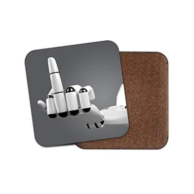 Image of 1 x Middle Finger Robot Coaster Rude Funny Joke Office Swear Dad Son #12322