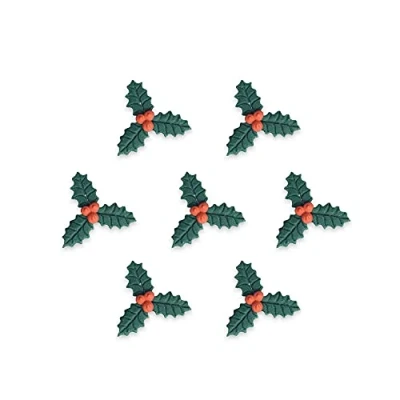 Image of Anniversary House Christmas Holly Edible Cake Decorations, Handcrafted Toppers, Fondant Icing Sugar Cupcake SFX171