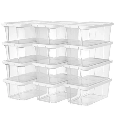 Image of SONGMICS Set of 12 Shoe boxes storage for shoes box Transparent With plastic lid up to size 41 LSP12WT