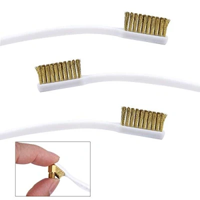Image of FOGAWA 3Pcs Mini Brass Wire Brush Set Metal Rust Copper Toothbrush Bristle Scratch with Curved Handle for 3D Printer Nozzle Cleaning Welding Slag (A 3pcs)