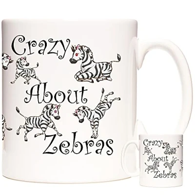 Image of Zebra Mug, Gift Coffee Mug. Crazy About Zebras. 11oz Ceramic Mug for Lovers. Images Printed Around Gifts