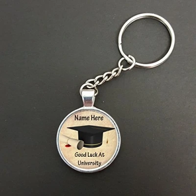 Image of Personalised Good Luck at University Pendant On A Split Ring Keyring Ideal Student Gift N506