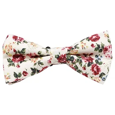 Image of Men&#039;s Luxury Cotton Pre tied and Fully Adjustable Bow Tie (Cream &amp; Pink Floral) suitable for formalwear, office, weddings, parties, grooms groomsmen outfits
