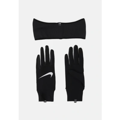 Image of Nike Performance Womens Essential Running Headband AND Glove SET Ear warmers, Women&#039;s, Size: XS/S, Black/silver