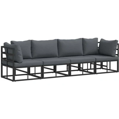 Image of vidaXL Garden Sofa Set with Cushion Pillow 4 pcs Black Aluminium