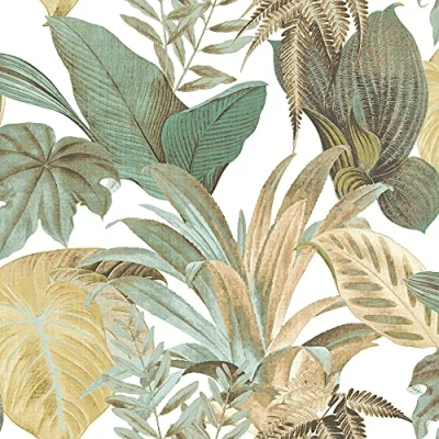Image of Galerie CM27015 Botanica Bali Foliage Wallpaper, Greens with Cream Background, 10.05m x 53cm
