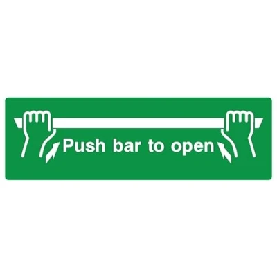 Image of Push bar to Open Safety Sign (L) Self Adhesive Sticker (300mm x 100mm)