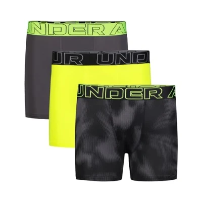 Image of Under Armour Boys&#039; Performance Boxer Briefs, Lightweight &amp; Smooth Stretch Fit, Hivis Yellow Multi Three Pack, XL