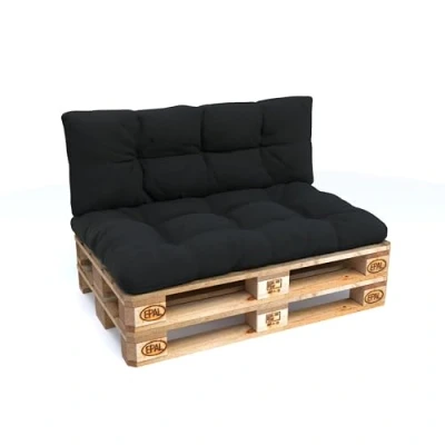 Image of POKAR Euro Pallet Quilted Pillow Set of 2: Seat Cushion 120 x 80cm + Back 40cm, Garden Pillows Sofa, Patio, Without Pallets, Black