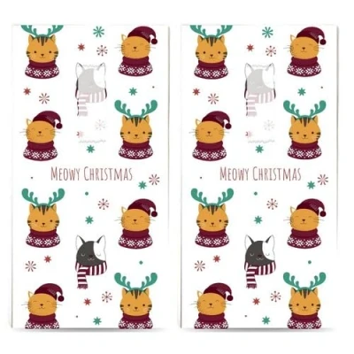Image of 20 Individual Handkerchiefs Christmas Meow 2 Packs of 10 Paper Printed as Gift