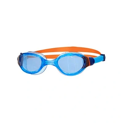 Image of Zoggs Phantom 2.0 childrens Swimming Goggles, UV Protection Swim Split Yoke Goggle Strap, Fog Free Clear Lenses, Quick Fit Goggles 6 14 years, Blue/Orange/Blue