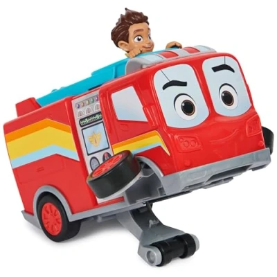 Image of Disney Junior Firebuds, Bo and Flash Fire Engine Toy Vehicle with Pull Back Feature Wheelie Action, Kids’ Toys for Boys Girls Aged 3 Up