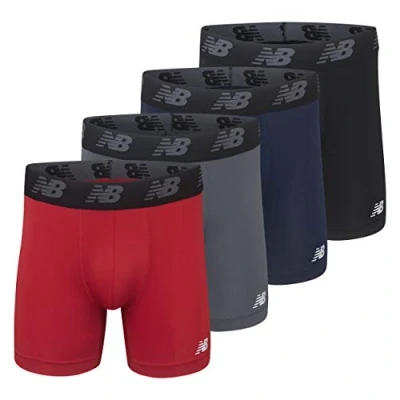 Image of New Balance Men&#039;s Big &amp; Tall Performance 5&quot; No Fly Boxer Brief (4 Pack), Pigment/Team Red/Lead/Black, 3XL (48&quot; 50&quot;)