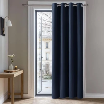 Image of Deconovo Door Curtain Thermal Insulated Eyelet Blackout Single for 52&quot;x 84&quot; Navy Blue 1 PANEL