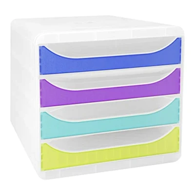 Image of Exacompta Ref. 310399D BIG box Chromaline 4 drawer for A4+ format External dimensions: depth 34.70 x width 27.80 height 26.70 cm Crystal/translucent harlequin