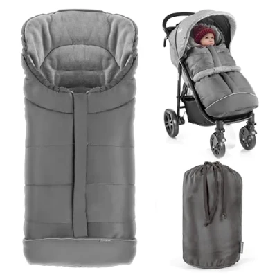 Image of ZAMBOO Universal Footmuff for Pushchair, Pram Footmuff, Stroller Thermal Fleece Cosy Toes Baby Buggy with Drawstring Hood and Storage Bag Grey