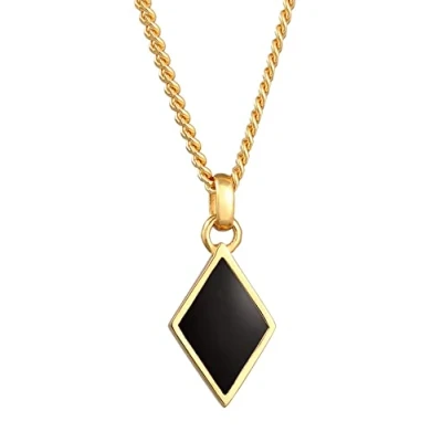 Image of Kuzzoi Men&#039;s Necklace with Pendant in Diamond Shape (11 mm) Gold Design, Made of 925 Sterling Silver, Plated, Chain Enamel for Men, Length 55 cm, Plated