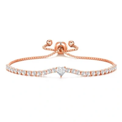 Image of Philip Jones Rose Gold Plated Heart Solitaire Friendship Bracelet Created with Zircondia® Crystals
