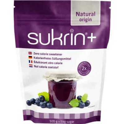 Image of Sukrin Plus All Natural Granulated Sugar Substitute with Erythritol and Stevia, Twice as Sweet Sugar, Zero Calorie, GI Sweetener for Keto Low Carb Diets, Gluten Free, Vegan, 500g