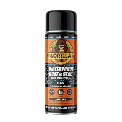 Image of Gorilla Waterproof Black Coat &amp; Seal Spray, 450ml Flexible, Weatherproof Liquid Sealant Seals out Water, Air Moisture For Roof Tiles, Brick, Wood, Metal, Concrete, Stone, Rubber, Plastics*
