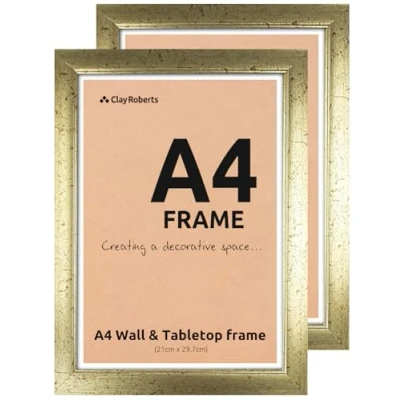 Image of A4 Frame, Photo Gold A4, Pack of 2, Picture Certificate Art Print Poster 21cm x 29.7cm Frames, Frame Frames