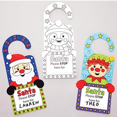Image of Baker Ross AT167 Christmas Colour in Door Hangers Pack of 10, Festive Arts and Crafts, Assorted