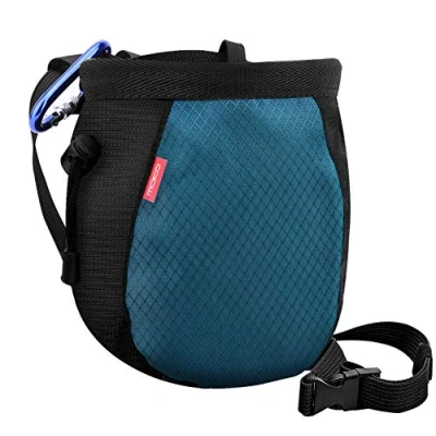 Image of MoKo Rock Climbing Chalk Bag, Bouldering Bag Bucket with Adjustable Belt &amp; Carabiner Drawstring for Weight Lifting Gymnastics Crossfit Black Royal Blue
